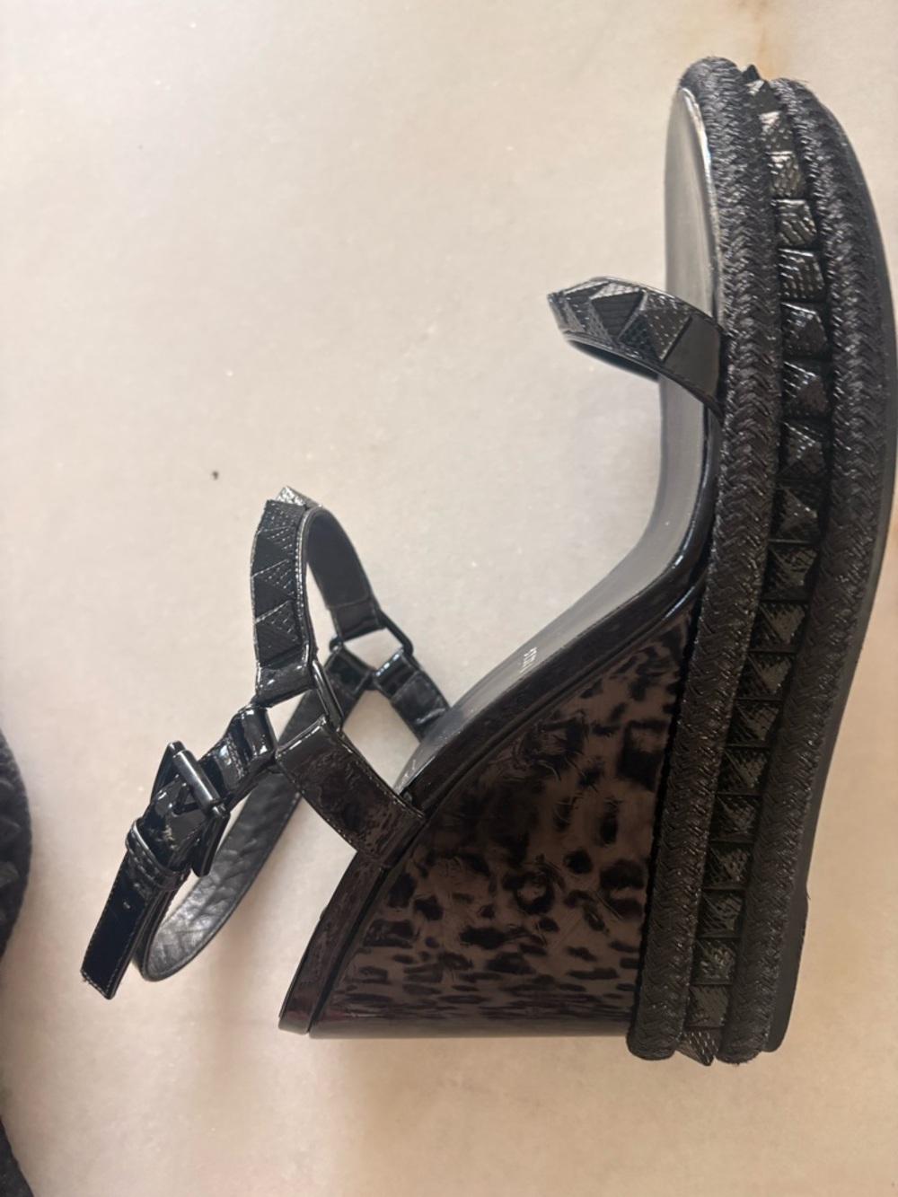 Christian Louboutin Black Studded Wedge Sandals - Picture 5 of 8